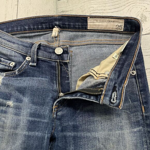 Rag & Bone Women's Size 25 Blue Distressed Low-Rise Stretch Denim Skinny Jeans - Picture 5 of 11